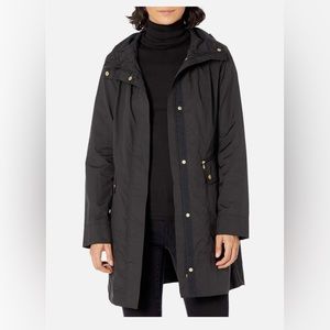 Cole Haan Women's Long Packable Rain Jacket, Black Women’s Small